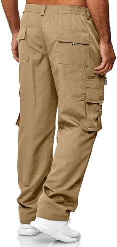 Men's Cargo Pants Relaxed Fit Sport Pants Jogger Sweatpants Drawstring Outdoor Trousers with Pockets in Kuwait