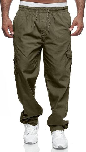 Men's Cargo Pants Relaxed Fit Sport Pants Jogger Sweatpants Drawstring Outdoor Trousers with Pockets in Kuwait