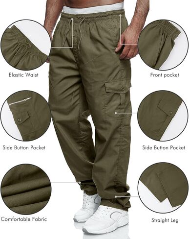 Men's Cargo Pants Relaxed Fit Sport Pants Jogger Sweatpants Drawstring Outdoor Trousers with Pockets in Kuwait