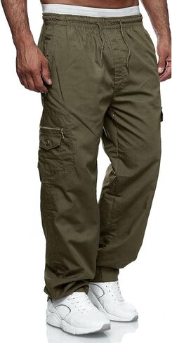 Men's Cargo Pants Relaxed Fit Sport Pants Jogger Sweatpants Drawstring Outdoor Trousers with Pockets in Kuwait