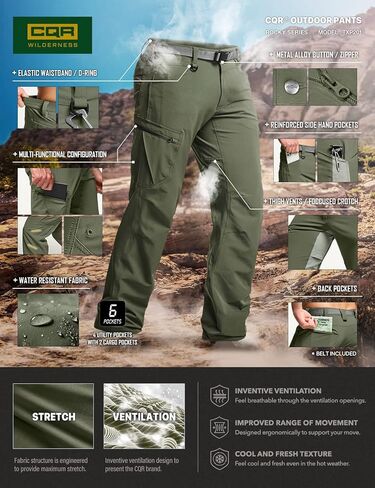 سروال تكتيكي سريع الجفاف للرجال من CQR، سروال خارجي مقاوم للماء، خفيف الوزن قابل للتمدد / سروال مستقيم للعمل للمشي لمسافات طويلة in Kuwait