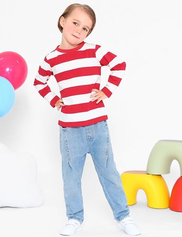 COSLAND Boys and Toddlers' Long Sleeve Striped T-Shirt, Cotton, Kids' Crew Neck Tee, 2T-Large in Saudi Arabia