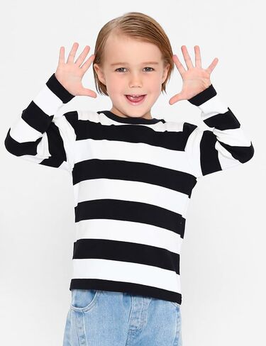COSLAND Boys and Toddlers' Long Sleeve Striped T-Shirt, Cotton, Kids' Crew Neck Tee, 2T-Large in Kuwait