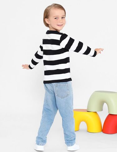 COSLAND Boys and Toddlers' Long Sleeve Striped T-Shirt, Cotton, Kids' Crew Neck Tee, 2T-Large in Kuwait