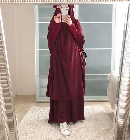 ملابس صلاة zhxinashu للنساء المسلمات، قطعتين جلباب للنساء المسلمات، طقم عباية وحجاب إسلامي in Kuwait