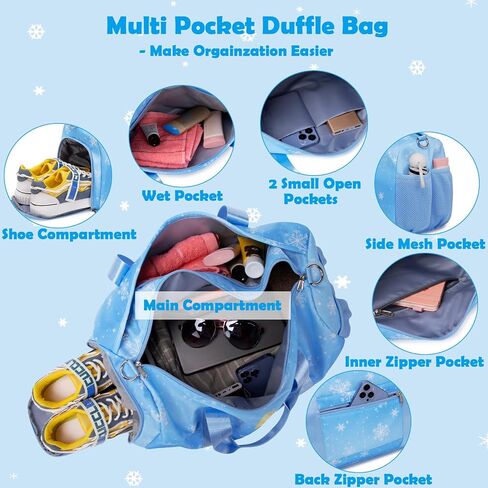 Dance Bags for Girls, Fairy Blue Duffle Bags with Wet & Shoe Compartment Ballet Bag for Girls, Water Resistant Gym Sport Travel Bag Overnight Sleepover Bags in Saudi Arabia