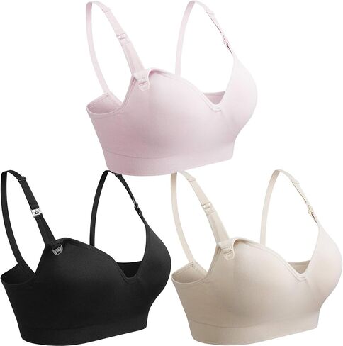 COOSHCO Women's Sleeping Nursing Maternity Bra Push up Wirefree Breastfeeding Bra 3 Ro 4Pack in Kuwait