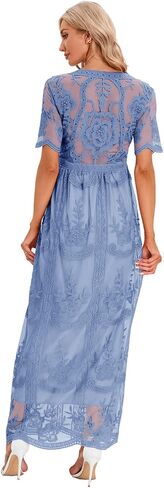 ZIUMUDY Maternity Floral Lace V Neck Wedding Dress Short Sleeve Maternity Long Dress for Photoshoot Baby Shower in Saudi Arabia