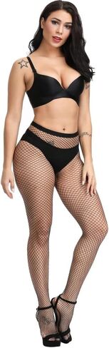 PERAMBRY Women's Fishnet Tights High Waist Fishnet Tights Black Fishnet Stockings Mesh Fishnet in Kuwait