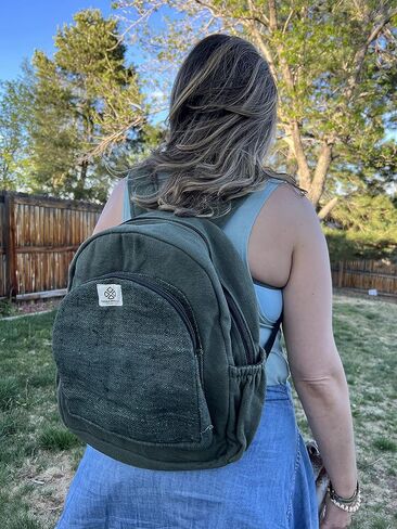 Organic Hemp Backpack Bag - Eco Friendly Durable Rustic Travel Hiking Friendly Lightweight Causal Bag by Freakmandu - Green in Saudi Arabia