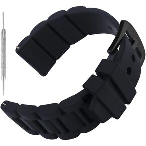 Mens 26mm Black Silicone Rubber Diver Watch Band Waterproof Sport Stainless Steel Black Buckle in Saudi Arabia
