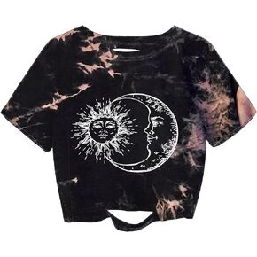 Remidoo Women's Casual Short Sleeve Graphic Print Tie Dye Crop Top T Shirt