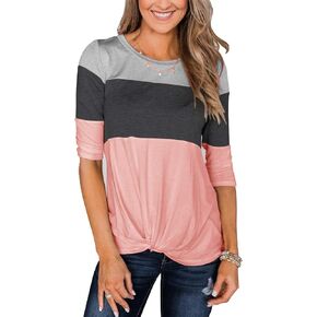 Minthunter Women's Half Sleeve T Shirts Casual Color Block Round Neck Spring Tops in Saudi Arabia