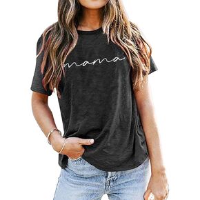 ASTANFY Mama Shirts Women Mama Letter Printed T-Shirt Mama Graphic Tee Casual Short Sleeve Tops Tee