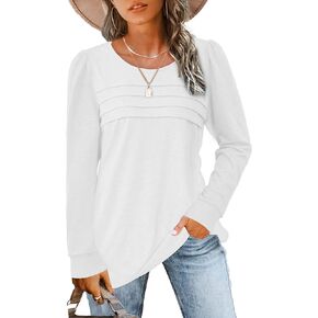 JomeDesign Womens Tops Long Sleeve Crew Neck Shirts Puff Sleeve Casual Tshirts