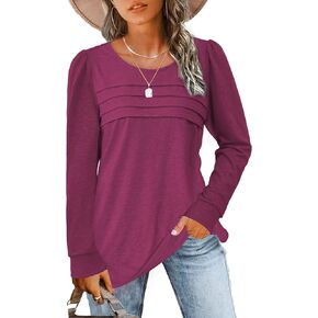 JomeDesign Womens Tops Long Sleeve Crew Neck Shirts Puff Sleeve Casual Tshirts in Kuwait