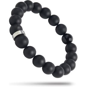 Forge & Foundry Men’s Matte Black Solid Onyx Beaded Bracelet | Polished 18K Gold Plated, Polished Stainless Steel or Polished Black Signature Bead Options | "Andalus" | Refined Hand-Crafted Jewelry, Designed by Jewelers, Forged for Men