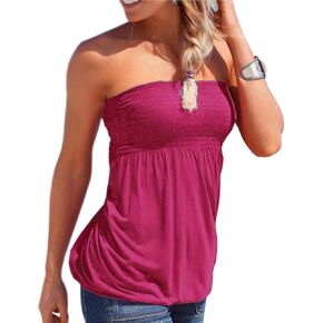 SEMATOMALA Women's Holiday Floral Print Strapless Pleated Tube Top Shirt Blouse Tanks Camis