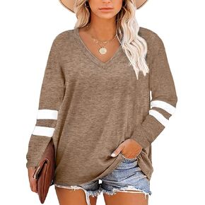 Gloria&Sarah Womens Plus Size Tops V Neck T Shirt Color Block Long Sleeve Casual Tunic Tops in Saudi Arabia