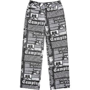 WDIRARA Women's High Waist Newspaper Print Wide Leg Zipper Casual Baggy Funky Pants