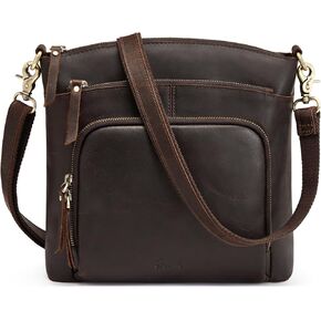 S-ZONE Crossbody Bags Purses for Women Trendy Genuine Leather Four Zipper Pockets Shoulder Handbags