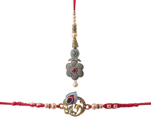 Drona Rakhi for Brother & Bhabhi | Lumba Bhaiya Pack of 2 Handcrafted Golden Round Design Lumba| with Box Packing Indian Designer Latest Thread Bracelets in Saudi Arabia