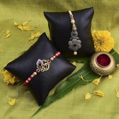 Drona Rakhi for Brother & Bhabhi | Lumba Bhaiya Pack of 2 Handcrafted Golden Round Design Lumba| with Box Packing Indian Designer Latest Thread Bracelets in Saudi Arabia