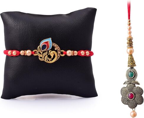 Drona Rakhi for Brother & Bhabhi | Lumba Bhaiya Pack of 2 Handcrafted Golden Round Design Lumba| with Box Packing Indian Designer Latest Thread Bracelets in Saudi Arabia
