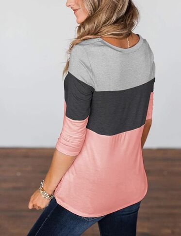 Minthunter Women's Half Sleeve T Shirts Casual Color Block Round Neck Spring Tops in Kuwait