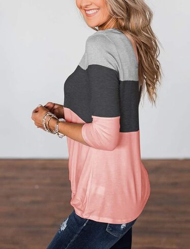 Minthunter Women's Half Sleeve T Shirts Casual Color Block Round Neck Spring Tops in Kuwait