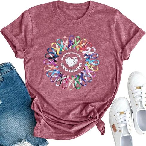 Breast Cancer Shirts for Women Cancer Awareness Shirt Cancer Shirts Colorful Ribbon Sunflower Cancer Warrior Tee Top in Kuwait