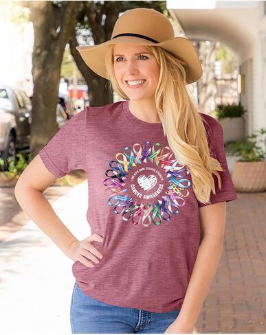 Breast Cancer Shirts for Women Cancer Awareness Shirt Cancer Shirts Colorful Ribbon Sunflower Cancer Warrior Tee Top in Kuwait