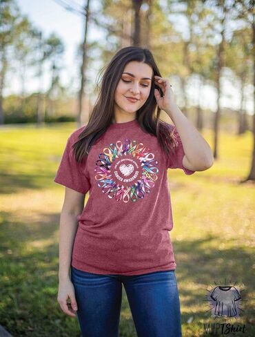 Breast Cancer Shirts for Women Cancer Awareness Shirt Cancer Shirts Colorful Ribbon Sunflower Cancer Warrior Tee Top in Kuwait