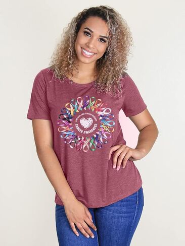 Breast Cancer Shirts for Women Cancer Awareness Shirt Cancer Shirts Colorful Ribbon Sunflower Cancer Warrior Tee Top in Kuwait