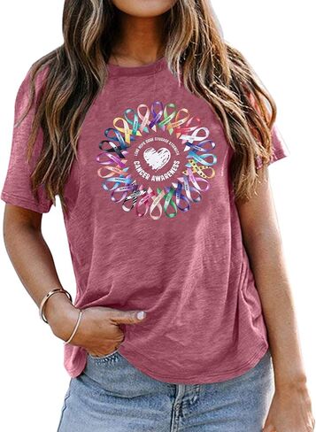 Breast Cancer Shirts for Women Cancer Awareness Shirt Cancer Shirts Colorful Ribbon Sunflower Cancer Warrior Tee Top in Kuwait