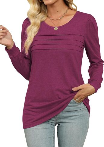 JomeDesign Womens Tops Long Sleeve Crew Neck Shirts Puff Sleeve Casual Tshirts in Kuwait