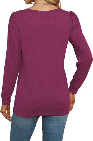 JomeDesign Womens Tops Long Sleeve Crew Neck Shirts Puff Sleeve Casual Tshirts in Kuwait