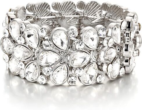 EVER FAITH Art Deco Jewelry for Prom Round Austrian Crystal 3 Layer Teardrop Stretch Bracelet for Women in Kuwait