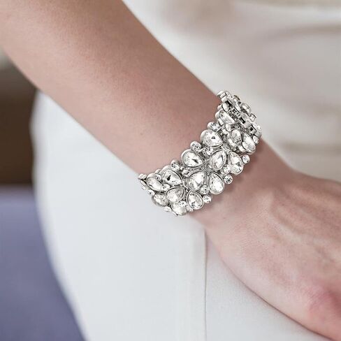 EVER FAITH Art Deco Jewelry for Prom Round Austrian Crystal 3 Layer Teardrop Stretch Bracelet for Women in Kuwait