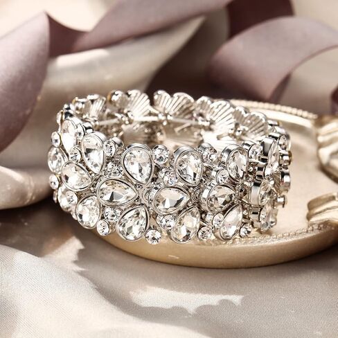 EVER FAITH Art Deco Jewelry for Prom Round Austrian Crystal 3 Layer Teardrop Stretch Bracelet for Women in Kuwait