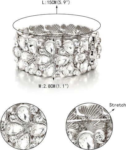 EVER FAITH Art Deco Jewelry for Prom Round Austrian Crystal 3 Layer Teardrop Stretch Bracelet for Women in Kuwait