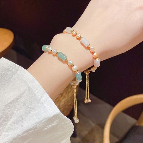 VIKCAUX Healing Crystal Bracelet Gold Wealthy Lucky Pearl Feng Shui Jade Bracelet for Women in Kuwait
