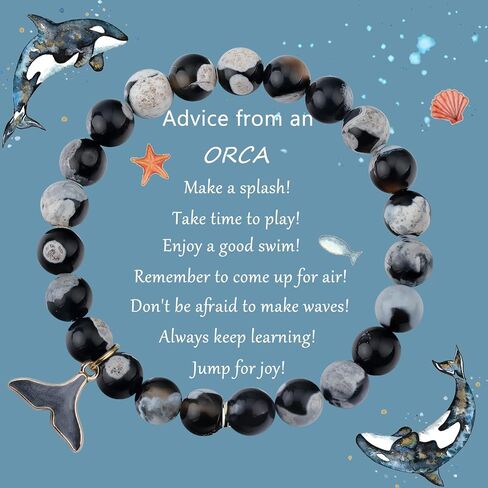 أساور من الكريستال العقيق من MollyQueen Orca أساور خرز للنساء، سوار شقرا طبيعي قابل للتمدد 8 مم، سوار المحيط هدية مجوهرات تجلب الحظ والازدهار والسعادة. in Kuwait