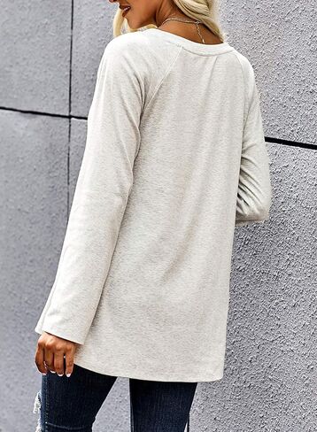 ORANDESIGNE Womens V Neck Sweatshirt Solid Color Long Fit Pullover Shirts Loose Long Sleeve Tunic Tops in Saudi Arabia