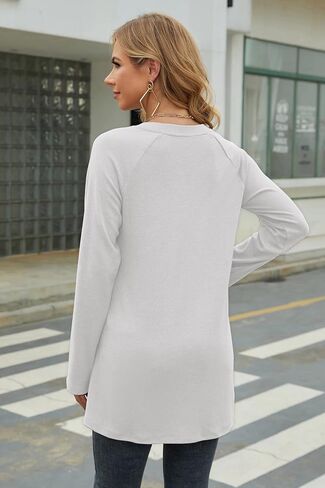 ORANDESIGNE Womens V Neck Sweatshirt Solid Color Long Fit Pullover Shirts Loose Long Sleeve Tunic Tops in Saudi Arabia
