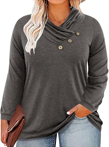 CARCOS Womens Plus Size Tops Mock Neck Long Sleeve Shirts Turtleneck Tunics for Fall Winter XL-5XL in Kuwait