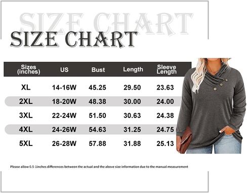 CARCOS Womens Plus Size Tops Mock Neck Long Sleeve Shirts Turtleneck Tunics for Fall Winter XL-5XL in Kuwait
