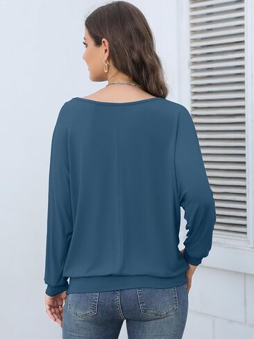 قمصان Lyrur Dolman سادة بأكمام طويلة للنساء كاجوال للخريف برقبة قارب وبلوزة علوية أساسية فضفاضة in Kuwait