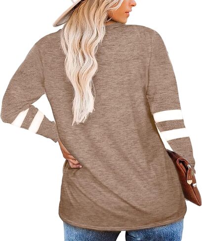 Gloria&Sarah Womens Plus Size Tops V Neck T Shirt Color Block Long Sleeve Casual Tunic Tops in Kuwait