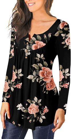 Mystry Zone Womens Top Casual Blouse Button Up Ruffle Tunic Shirts Fit Flare S-3XL in Saudi Arabia